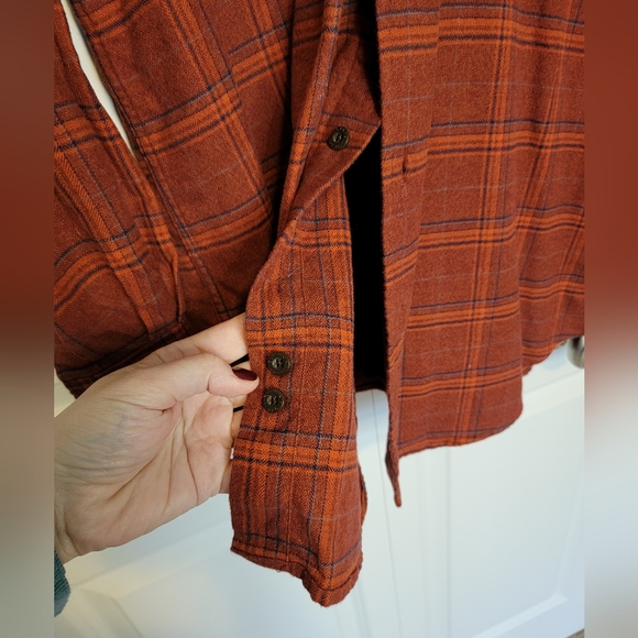 Men's Orvis Perfect Flannel Shirt Orange Plaid - L - Picture 3 of 15